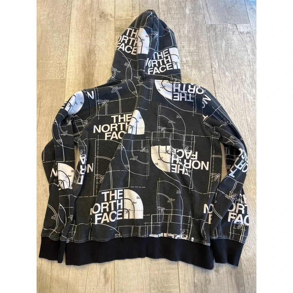 The North Face Mens Blueprint Logo All Over Print‎ Hoodie Black White Large
